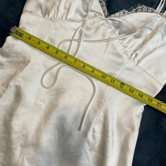 Lioness | Shimmering Satin Mini Slip Dress w/ Lace Trim - Picture 7 of 9